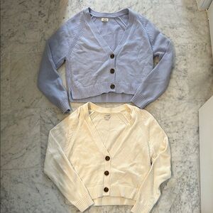 J. Crew Women's Cardigan Sweater - Light Blue and Cream